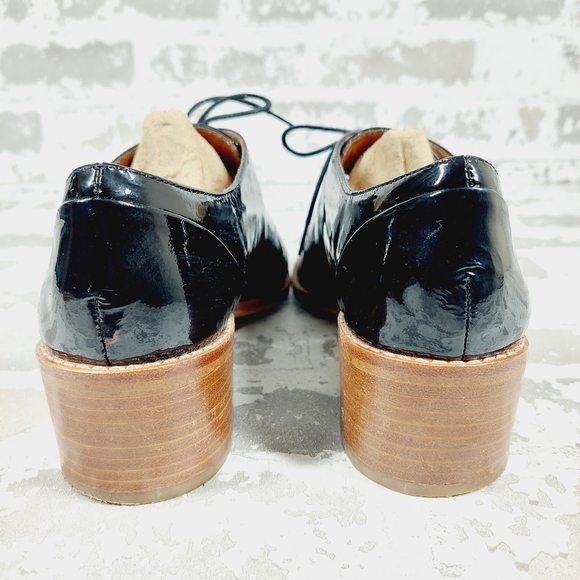 Louise et Cie Black Patent Leather Lace Up Block Heel Loafers Boots D263 - Picture 6 of 12
